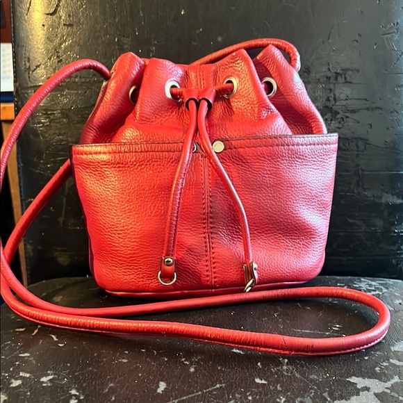 Tignanello Leather Small Bucket‎ Purse Red Hobo - Picture 1 of 11
